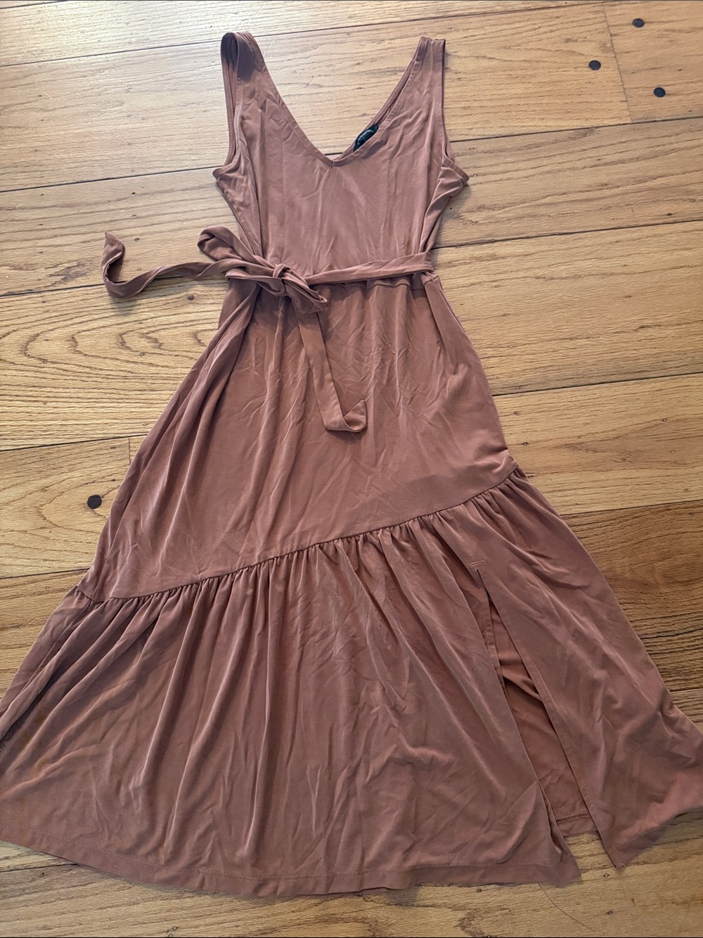 Banana Republic Mauve-Tan Sleeveless V-Neck Maxi Dress with Waist Tie